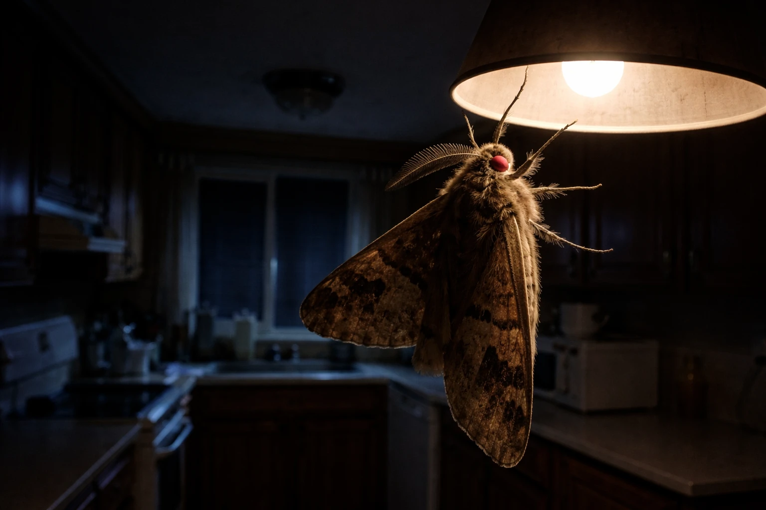 moth flying in the dark house