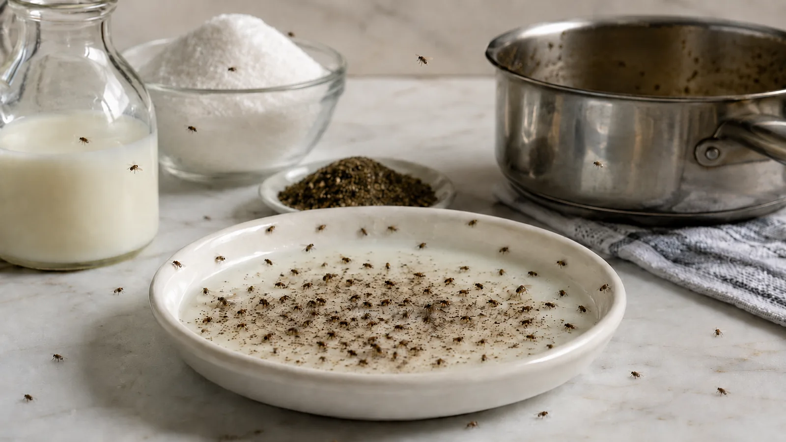 Here's how to trap fruit flies at home with this Milk, Sugar, and Pepper DIY fruit fly trap