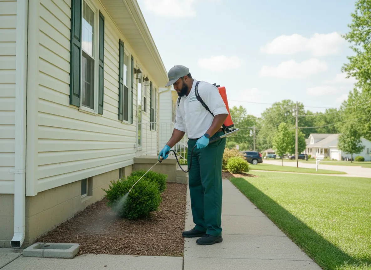 pest control in Milford, Delaware: pest control technician spraying property, symbolizing residential pest control 