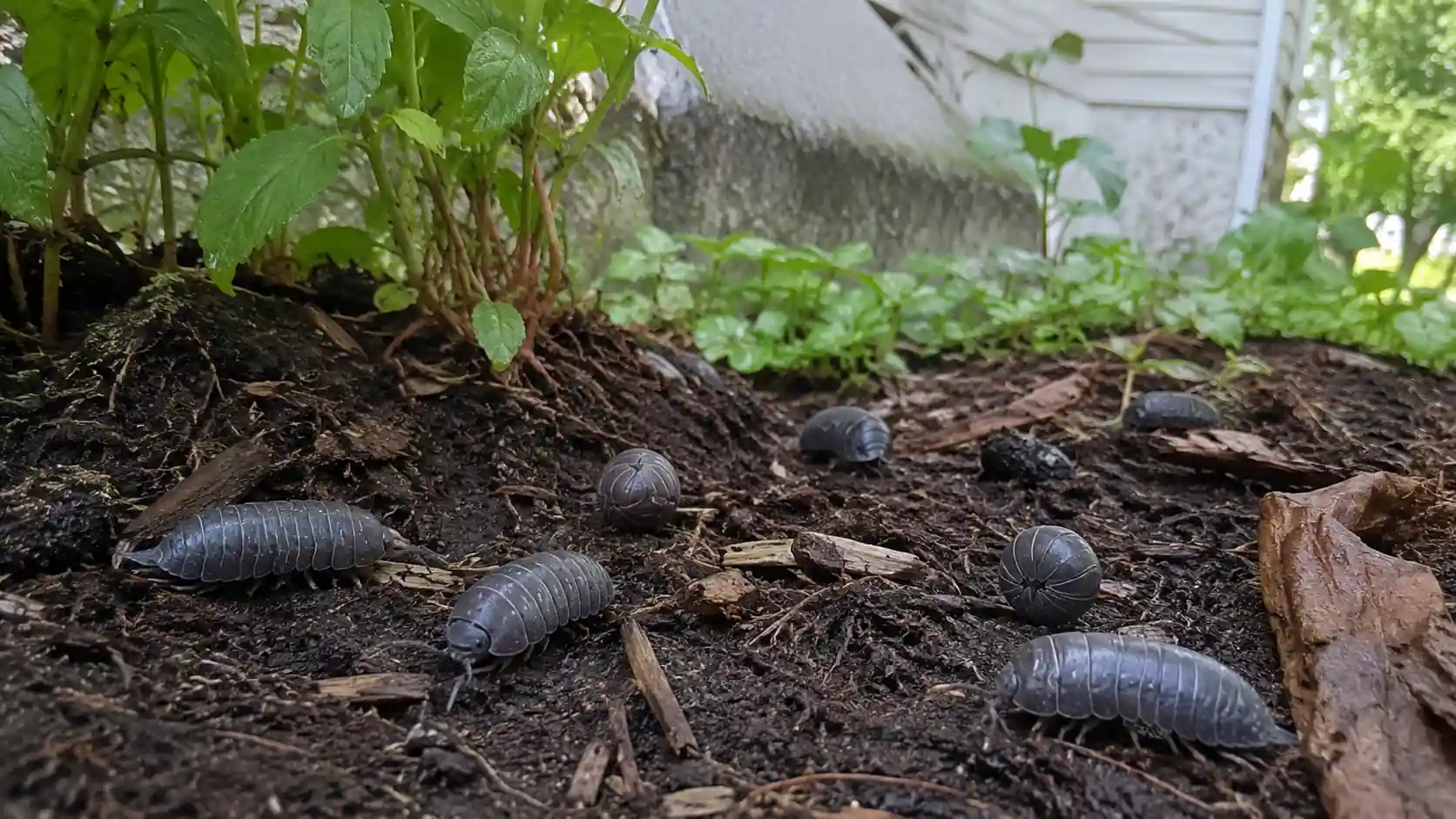 Pill bugs in a garden, showing whether they are good or bad for garden depending on roly poly population size