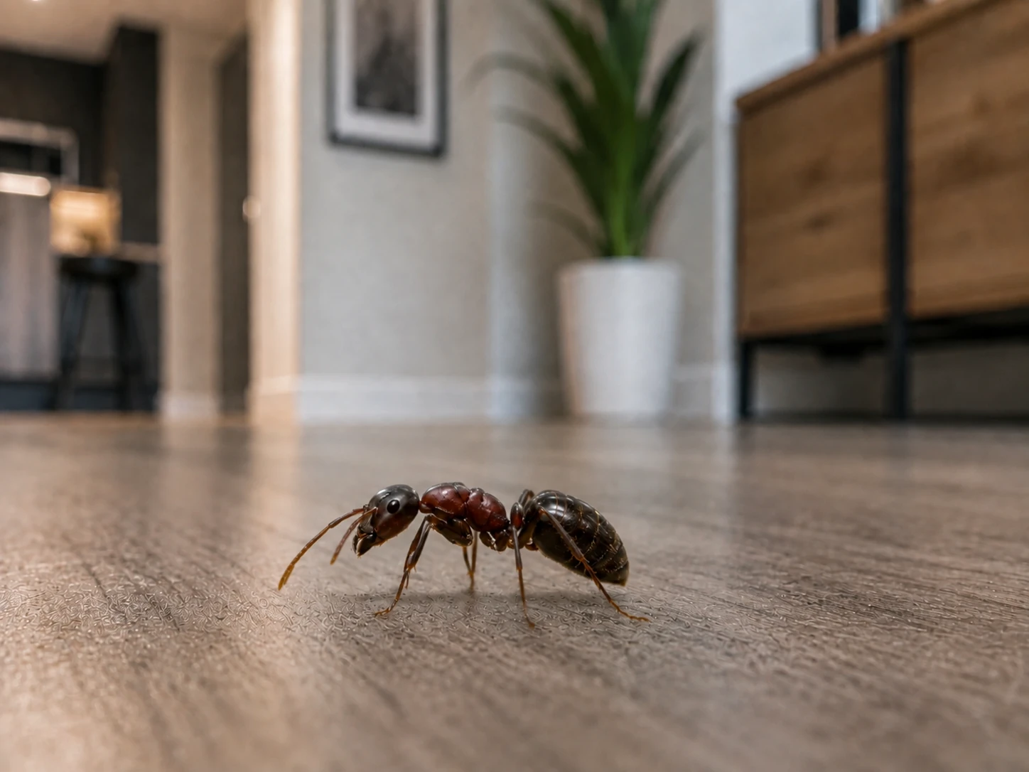close up image of an ant on apartment floor