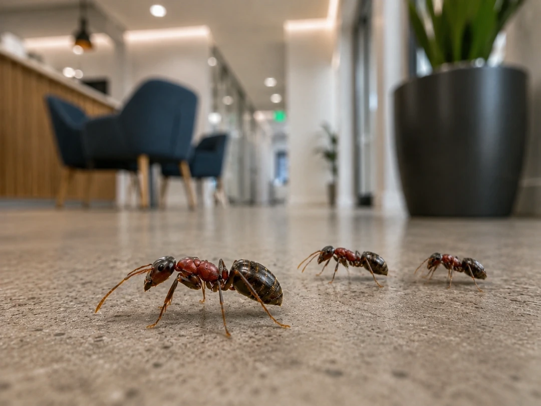 big ant in office building crawling the floor