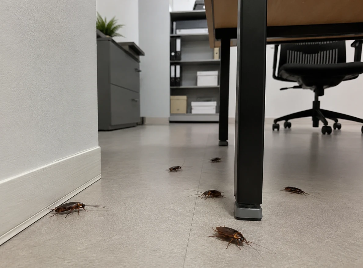 cockroaches crawling office floor, cockroach infestation in office