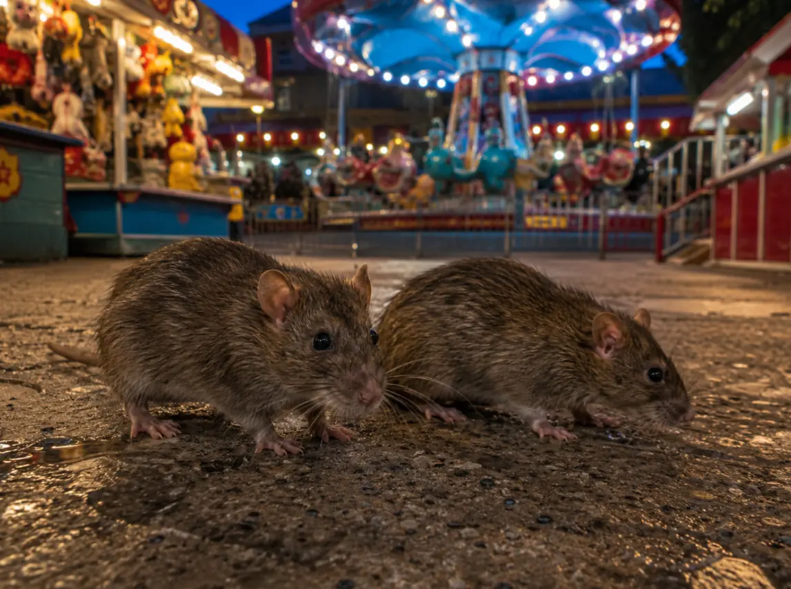 rats crawling on amusement park ground